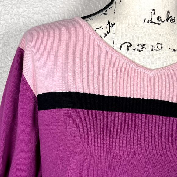 Harold's Sz L Hand-Framed Color Block Sweater 100% Cotton Knit 3/4 Sleeves Pink - Picture 3 of 9